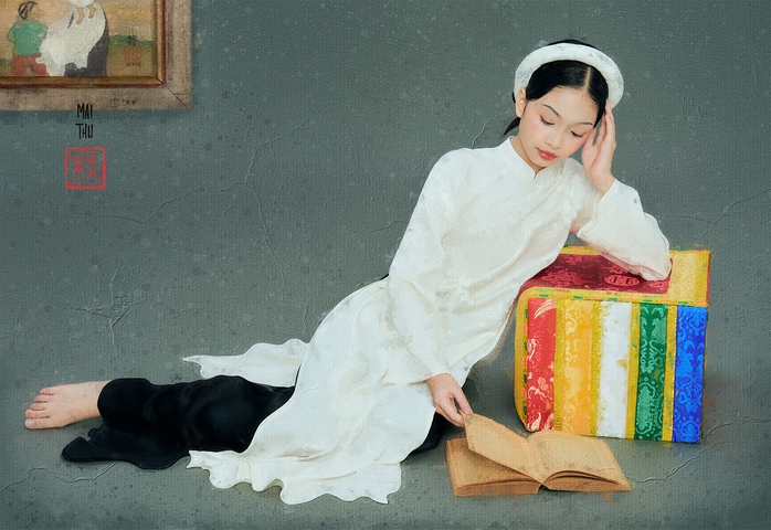 Ruby Tâm Nhi dịu dàng hóa nàng thơ mùa xuân trong tranh Đông Dương - Ảnh 9.