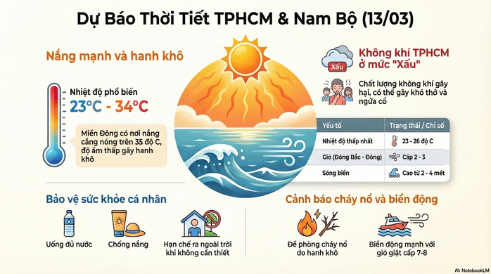 Dự b&aacute;o thời tiết h&ocirc;m nay, 13-3: TPHCM v&agrave; Nam Bộ nắng mạnh - Ảnh 2.