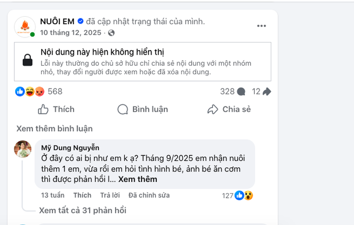 Facebook &ocirc;ng Ho&agrave;ng Hoa Trung biến mất, dự &aacute;n "Nu&ocirc;i em" lại "n&oacute;ng"  - Ảnh 1.