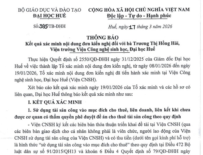 Đại học Huế kết luận sai phạm tại Viện C&ocirc;ng nghệ sinh học - Ảnh 1.