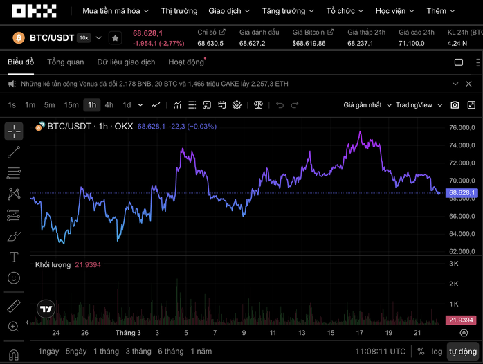 Thị trường tiền số hôm nay 22 - 3: Bitcoin bất ngờ đảo chiều trong bối cảnh căng thẳng - Ảnh 1. Thị trường tiền số hôm nay 22 - 3: Bitcoin bất ngờ đảo chiều trong bối cảnh căng thẳng - Ảnh 1.