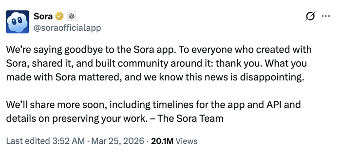 Chuyện g&igrave; đang xảy ra ph&iacute;a sau việc OpenAI bất ngờ &ldquo;khai tử&rdquo; Sora? - Ảnh 1.