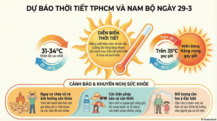 Dự b&aacute;o thời tiết h&ocirc;m nay, 29-3: TPHCM v&agrave; Nam Bộ nắng n&oacute;ng, hanh kh&ocirc; k&eacute;o d&agrave;i - Ảnh 1.
