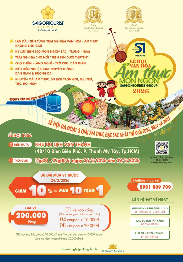 &ldquo;Săn&rdquo; v&eacute; sớm dự Lễ hội Văn h&oacute;a Ẩm thực, M&oacute;n ngon Saigontourist Group 2026 - Ảnh 1.