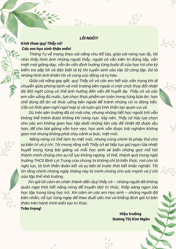 "Nắng như trải lửa khắp s&acirc;n trường": Những l&aacute; thư x&uacute;c động từ thầy, c&ocirc; hiệu trưởng  - Ảnh 3.