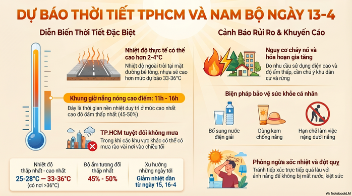 Dự b&aacute;o thời tiết h&ocirc;m nay, 13-4: TPHCM v&agrave; Nam Bộ duy tr&igrave; nắng n&oacute;ng - Ảnh 1.