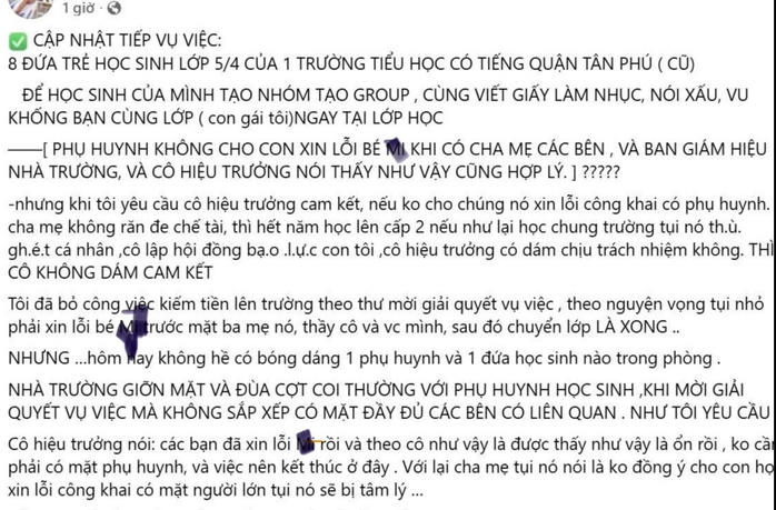 8 học sinh tiểu học lập nh&oacute;m n&oacute;i xấu, vu khống bạn c&ugrave;ng lớp: Nh&agrave; trường b&aacute;o c&aacute;o g&igrave;? - Ảnh 2.