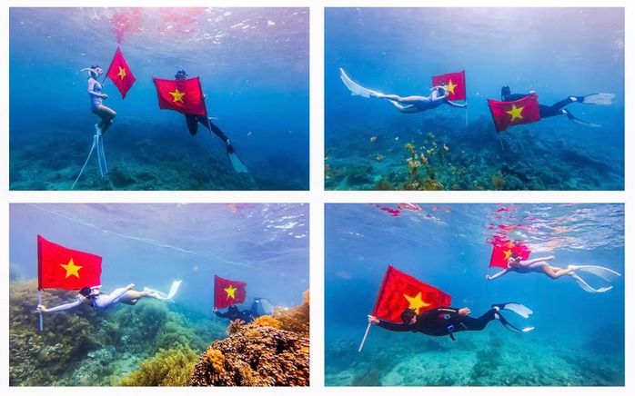 Mang cờ Tổ quốc xuống biển Quy Nhơn check-in, giới trẻ lan tỏa l&ograve;ng y&ecirc;u nước - Ảnh 1.