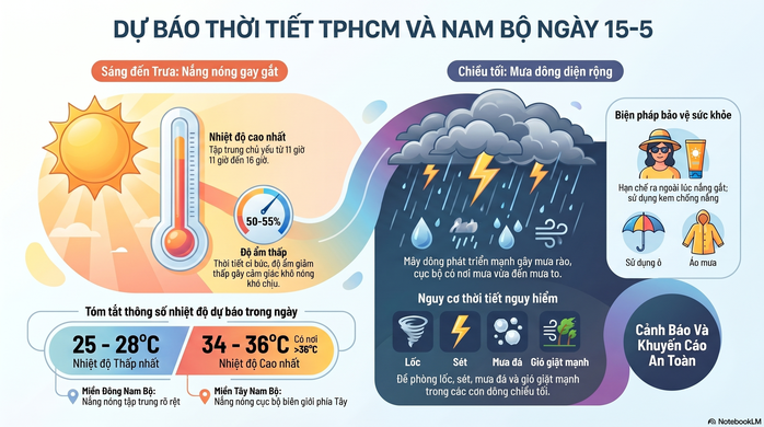 Dự b&aacute;o thời tiết ở TPHCM v&agrave; Nam Bộ h&ocirc;m nay, 15-5  - Ảnh 1.
