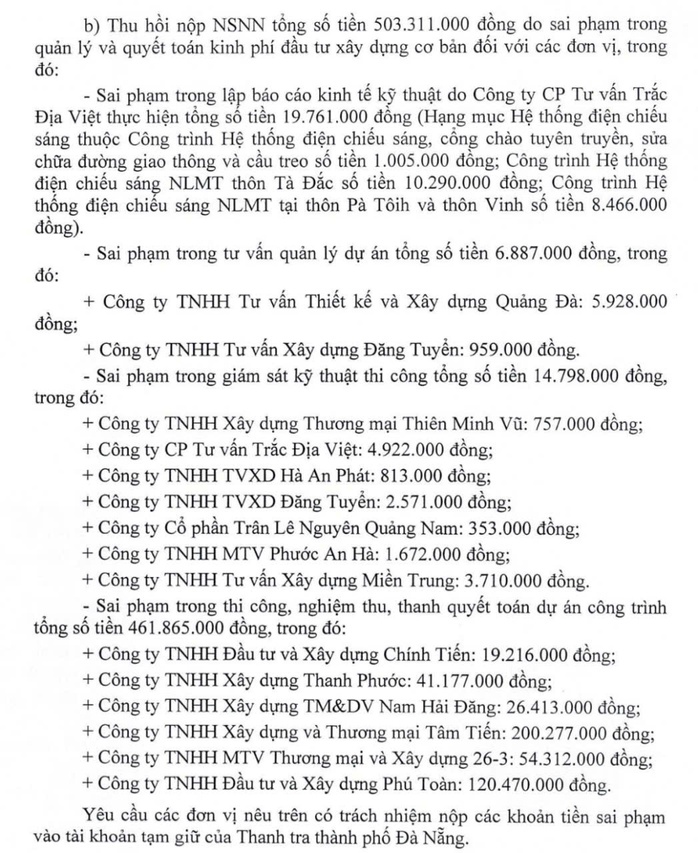 Thanh tra Đ&agrave; Nẵng chỉ ra sai phạm tại x&atilde; Bến Giằng , thu hồi hơn nửa tỷ đồng - Ảnh 2.