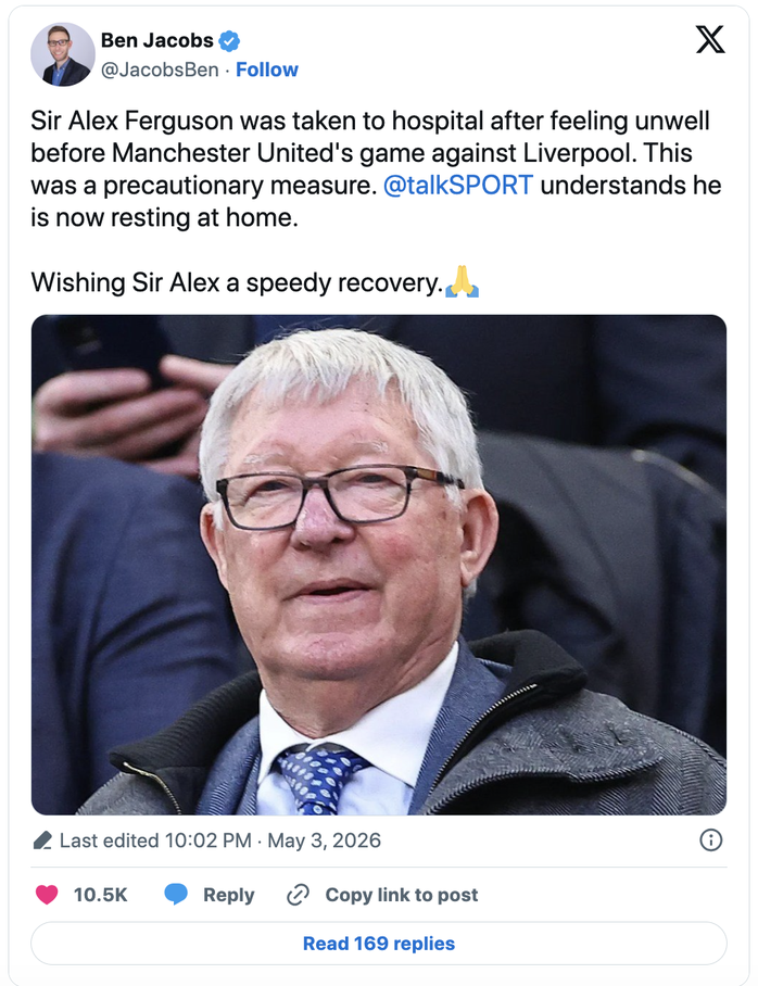 Sir Alex Ferguson nhập viện trước đại chiến Man United &ndash; Liverpool - Ảnh 2.