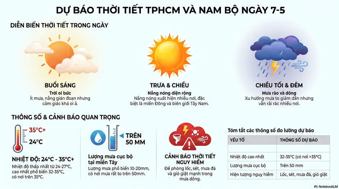 Dự b&aacute;o thời tiết h&ocirc;m nay, 7-5: TPHCM v&agrave; Nam Bộ về chiều tối c&oacute; mưa - Ảnh 2.