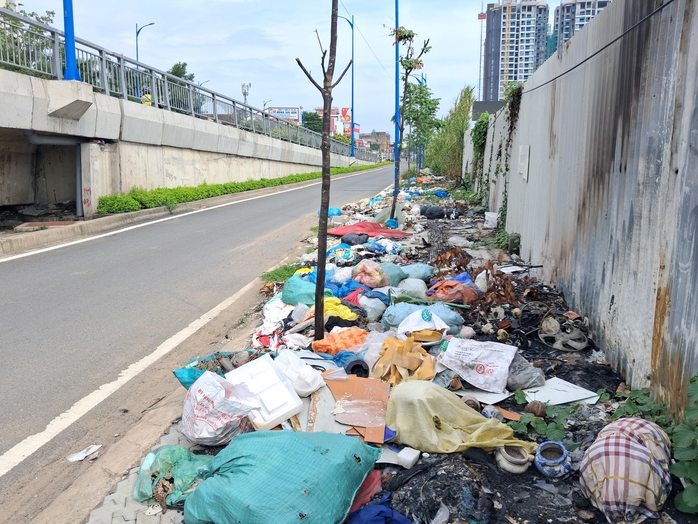 Rác thải tràn lan bên cầu Nam Lý - Ảnh 1.