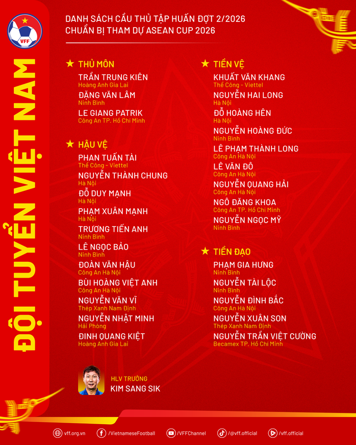 Tuyển Việt Nam triệu tập 28 cầu thủ, sẵn sàng bảo vệ ngôi vương ASEAN Cup 2026 - Ảnh 1.