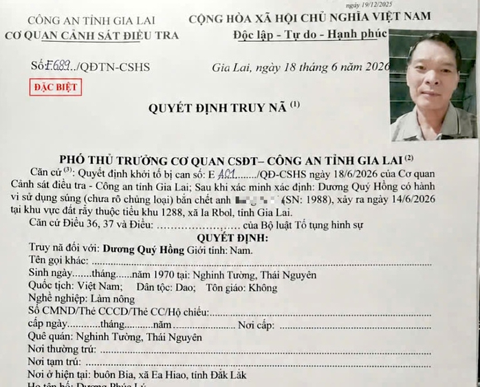 Truy nã đặc biệt dương Qúy Hồng trong vụ nổ súng bắn chết người ở Gia Lai - Ảnh 1. Truy nã đặc biệt dương Qúy Hồng trong vụ nổ súng bắn chết người ở Gia Lai - Ảnh 1.