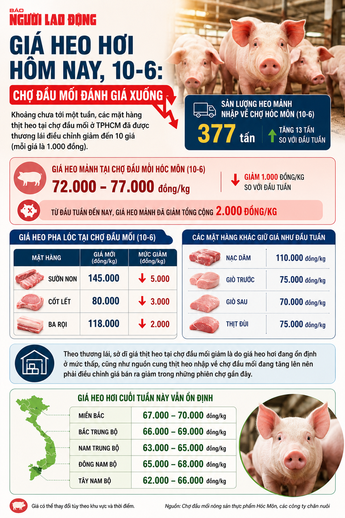 Giá heo hơi hôm nay, 10-6: Chợ đầu mối đánh giá xuống - Ảnh 2.