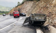Ôtô đi Yên Tử tông vách núi bốc cháy, 3 người thương vong