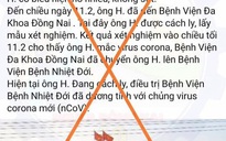 Công an truy tìm người tung tin sai sự thật "Đồng Nai có ca nhiễm nCoV/Covid-19"