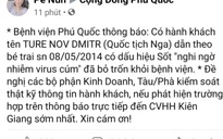 Phú Quốc: Không có chuyện 3 du khách Nga nhiễm cúm, trốn khỏi bệnh viện