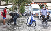 TP HCM: Triều cường dâng cao, nước ngập lênh láng đường Trần Xuân Soạn