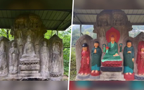 Dân làng Trung Quốc sơn màu sặc sỡ cho bộ tượng Phật 1.400 năm tuổi