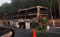 Hình ảnh xe khách cháy rụi trên đường cao tốc Phan Thiết - Dầu Giây