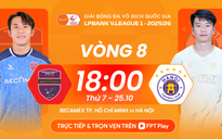 Mưa lớn khiến trận đấu giữa Becamex TP HCM và Hà Nội FC tạm ngưng ở phút 22