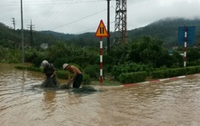 Quảng Ninh: Mưa lụt, người dân đánh cá trên quốc lộ