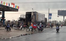 Xe tải và container đậu sát cây xăng bốc cháy ngùn ngụt ở Quảng Nam