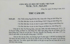 Người dân gửi thư cảm ơn Giám đốc Công an tỉnh Đồng Nai
