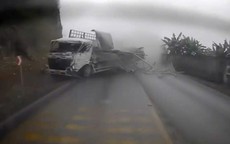 VIDEO: Xe tải nghi mất phanh, tài xế đánh lái tránh nhiều phương tiện trước khi tông vào vách núi