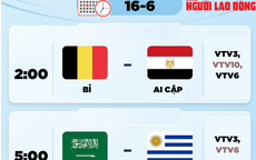 Lịch thi đấu World Cup 2026 hôm nay (16-6)