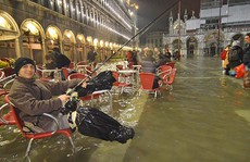 Câu cá giữa quảng trường ở Venice