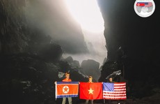 Rực rỡ quốc kỳ Việt Nam - Mỹ - Triều Tiên tại hang động lớn nhất thế giới