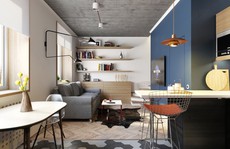 Căn hộ màu xanh dương hiện đại và ấm áp