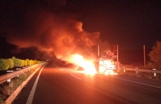 Xe tải chở ôtô cháy như đuốc trên cao tốc TP HCM - Long Thành - Dầu Giây