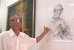 Nhà giáo về hưu vẽ tranh cổ động các bác sĩ chống Covid-19