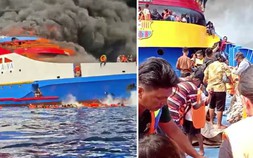 Tàu chở 280 hành khách bốc cháy dữ dội ngoài khơi Indonesia