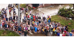 Trực thăng cứu trợ xã Hòa Mỹ, hàng trăm người dân mừng rỡ