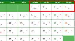 Bộ Nội vụ thông báo về lịch nghỉ Tết Dương lịch 4 ngày liên tục