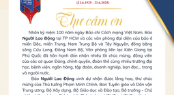 Thư cảm ơn của Báo Người Lao Động nhân kỷ niệm 100 năm Ngày Báo chí Cách mạng Việt Nam