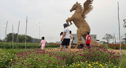 Độc đáo linh vật ngựa khổng lồ bằng rơm ở Tây Ninh