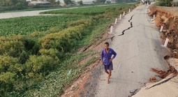 Sạt lở nghiêm trọng ở Tây Ninh, đường 60 m sụt lún