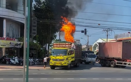 CLIP: Tài xế phản ứng nhanh khi hàng trăm bội chứa gà trên xe tải bốc cháy