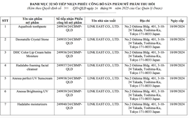 Một công ty xin tự nguyện thu hồi 32 phiếu công bố mỹ phẩm
