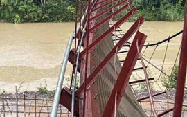 Cán bộ xã nguy kịch sau vụ ô tô rơi khỏi cầu treo