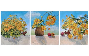 Ba nữ họa sĩ mang hoa xuống phố