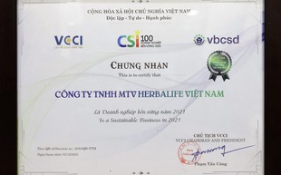 Herbalife Việt Nam tiếp tục được vinh danh top 100 Doanh nghiệp Bền vững Việt Nam 2021