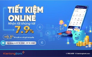 Duy nhất trong tháng 10, lãi suất gửi tiết kiệm lên đến 7,9%/năm tại KienlongBank