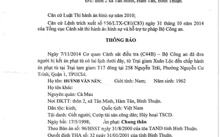 Cha Huỳnh Văn Nén nhận được thông báo từ trại tạm giam